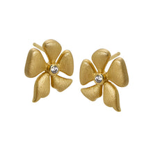 Load image into Gallery viewer, White CZ Brushed Finish Floral Stud Earrings (15MM) 